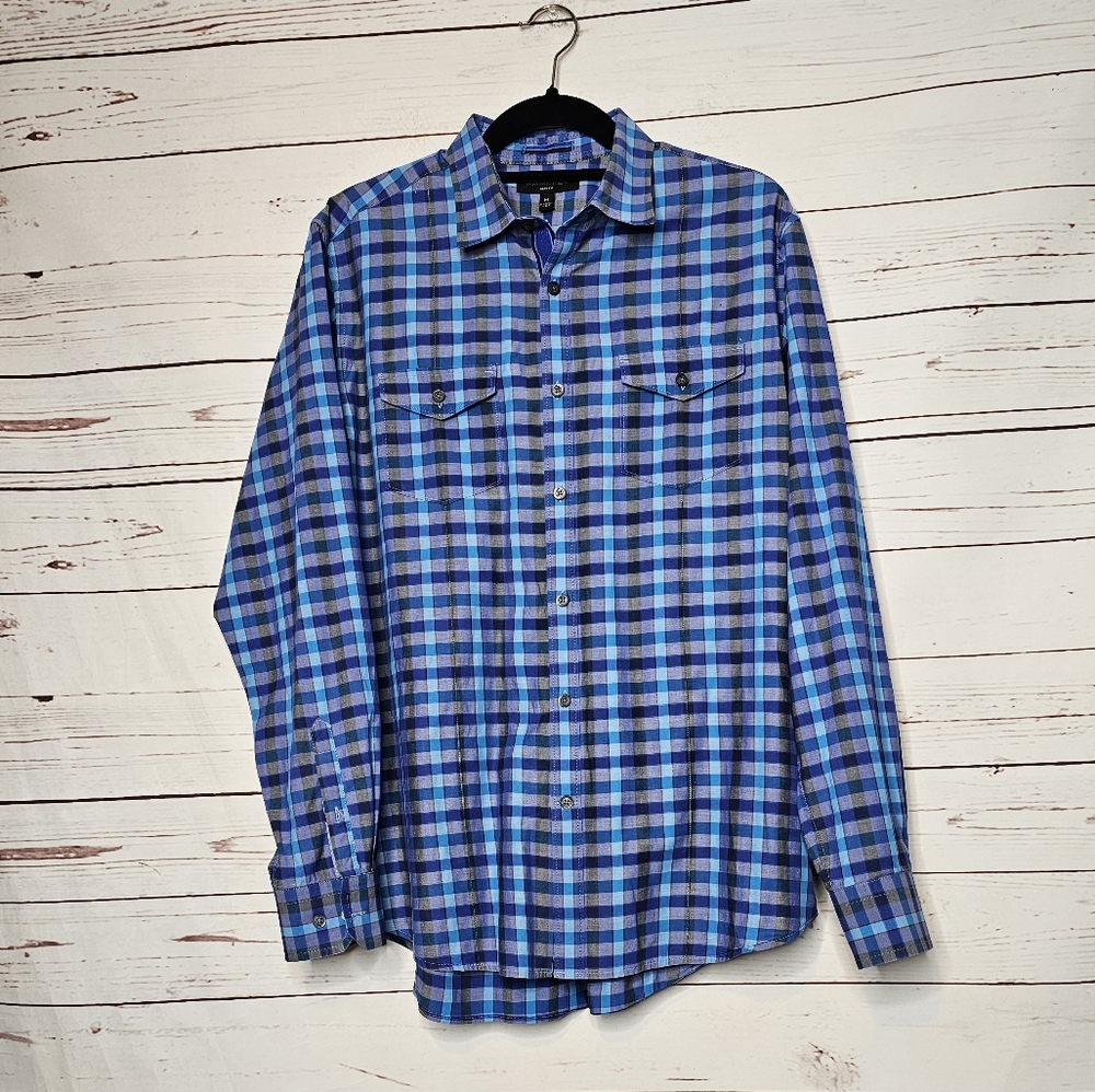 Banana Republic Slim Fit Blue Plaid Button Down Shirt